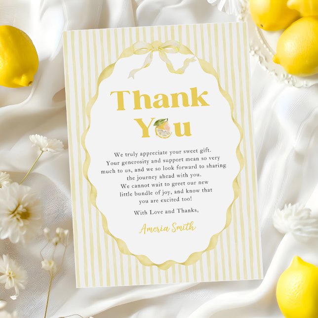 Lemon Citrus-ränder Baby Shower Tacksamhetskort (Skapare uppladdad)