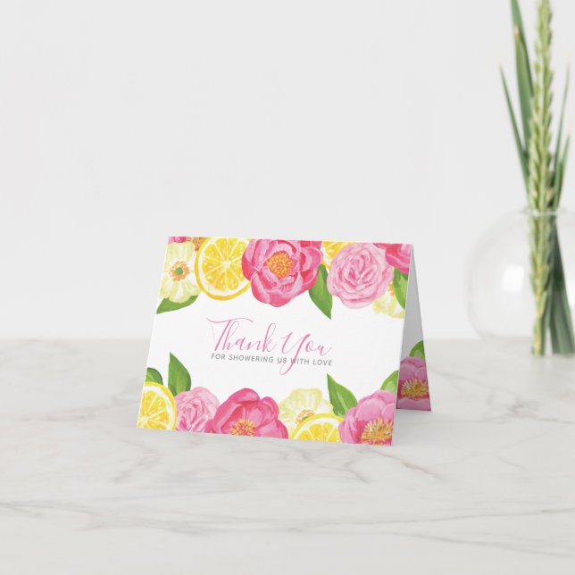 Lemon Citrus Rosa Blommigt Baby Shower Tack (Framsida)