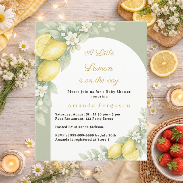 Lemon citrus sage green Baby Shower invitation (Skapare uppladdad)