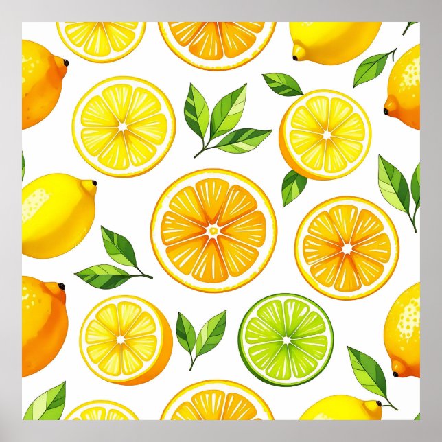 Lemon Citrus Slice Pattern Poster (Framsidan)