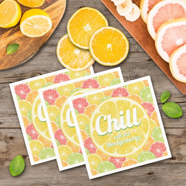 Lemon Citrus Slices, sommar Pappersservett (Personalized Chill lemon on citrus slices summer napkins)