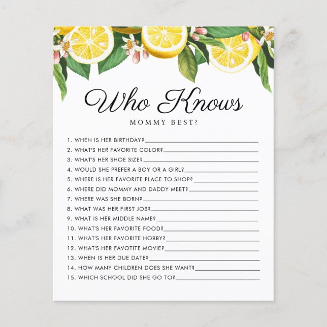 Lemon Citrus som känner till spelet Mamma Baby (Framsida)