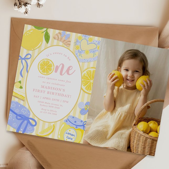 Lemon Citrus Sommar Lemonad 1-års Födelsedagsfoto Inbjudningar (Skapare uppladdad)