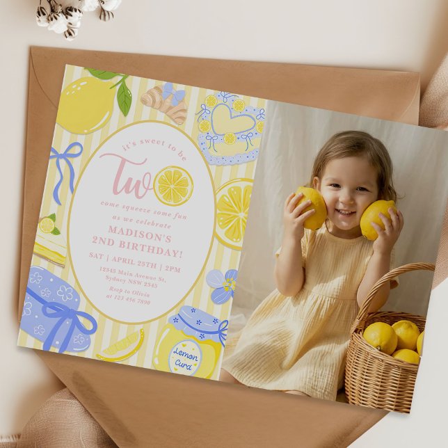 Lemon Citrus Sommar Lemonad 2-års Födelsedagsfoto Inbjudningar (Skapare uppladdad)