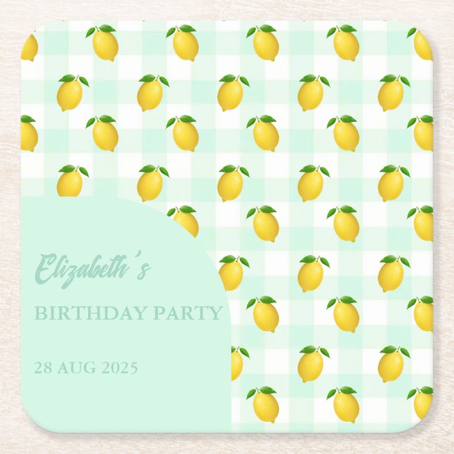 Lemon Citrus Summer Birthday Underlägg Papper Kvadrat (Framsidan)