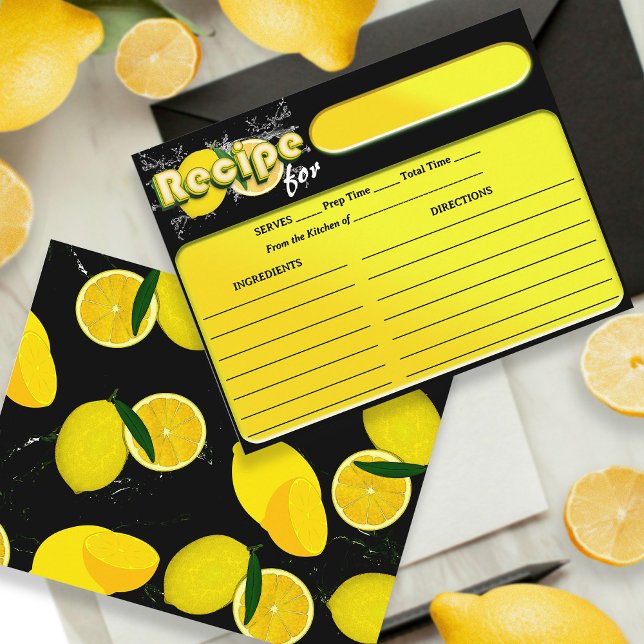Lemon Citrus Svart och Gul Bröllopsfest Recept Tilläggskort (Skapare uppladdad)