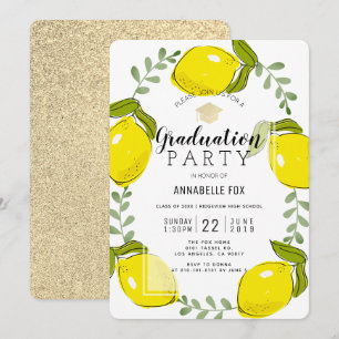 Lemon Citrus Wandan Guld Glitter Studenten Inbjudningar