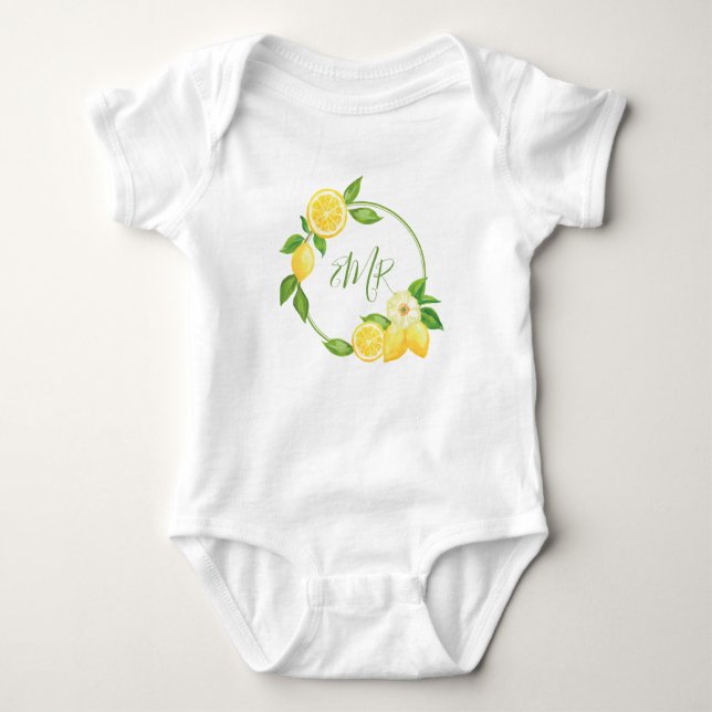 Lemon Citrus Wans Baby Shower Gift Monogram T-shirt (Framsida)