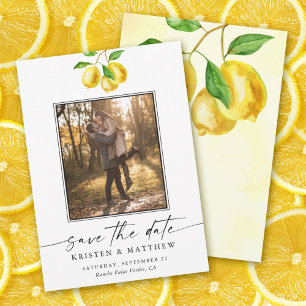 Lemon Citrus Watercolor Bröllop Photo Spara Datumet