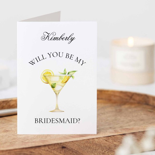Lemon Cocktail, kan du bli min Bridesmaid Frieri Meddelande (Lemon Cocktail - Will you be my Bridesmaid Card)