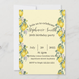 Lemon Cocktail Summer Birthday Invitation  Inbjudningar