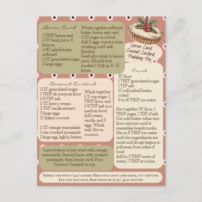 Lemon Curd Coconut Custard Paj Recept Vykort (Framsida)