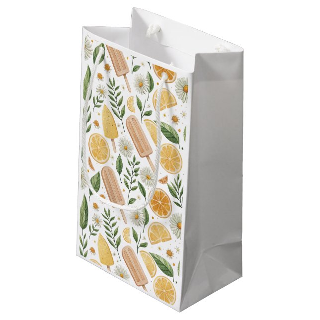Lemon Daisy Presentpåse – Citrus Blommönster (Baksidan Vinklad)