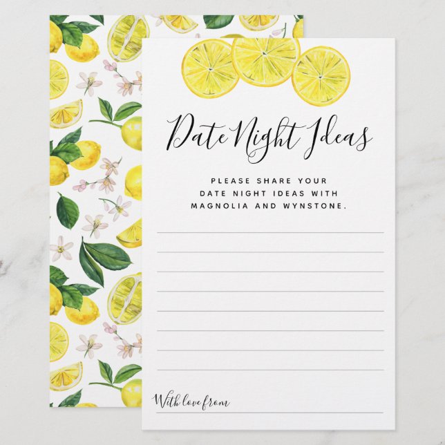 Lemon Date Night Ideas Cards (Fram/baksida)