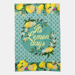 Lemon Days Motif Aqua Kökshandduk