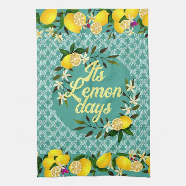 Lemon Days Motif Aqua Kökshandduk (Vertikal)