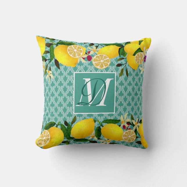 Lemon Days Motif Aqua Kudde (Framsida)