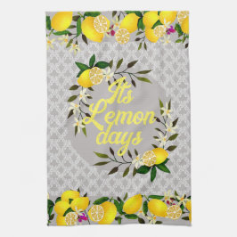 Lemon Days Motif Grått Kökshandduk