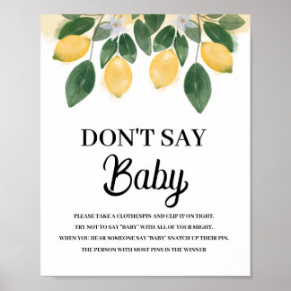 Lemon Dont say Baby Shower SIgn Poster