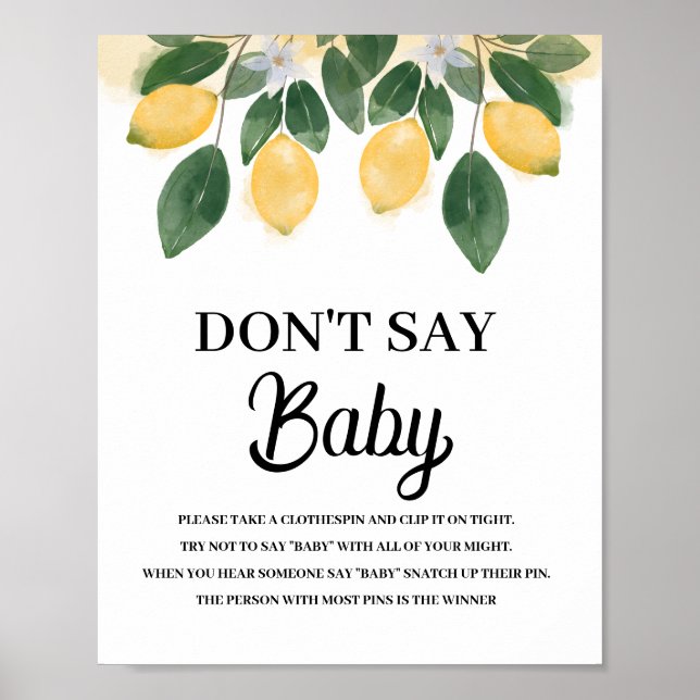 Lemon Dont say Baby Shower SIgn Poster (Framsidan)