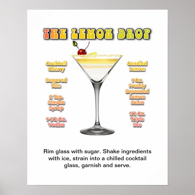 LEMON DROP MARTINI 16"x20" Cocktail Recipe Art Poster (Framsidan)