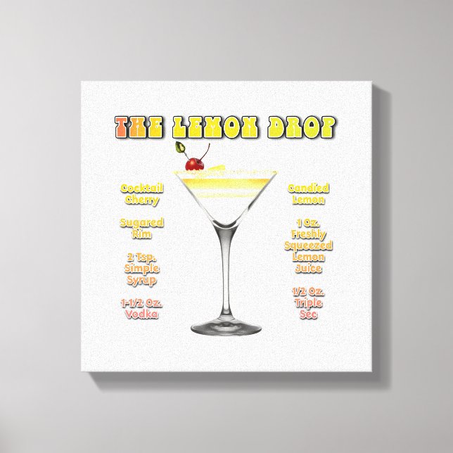 LEMON DROP MARTINI Cocktail Recipe Art 12"x12" Canvastryck (Framsida)