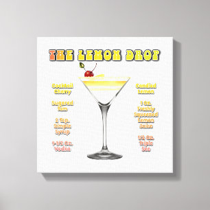 LEMON DROP MARTINI Cocktail Recipe Art 12"x12" Canvastryck