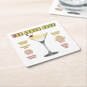 LEMON DROP MARTINI Cocktail Recipe Art Underlägg Papper Kvadrat