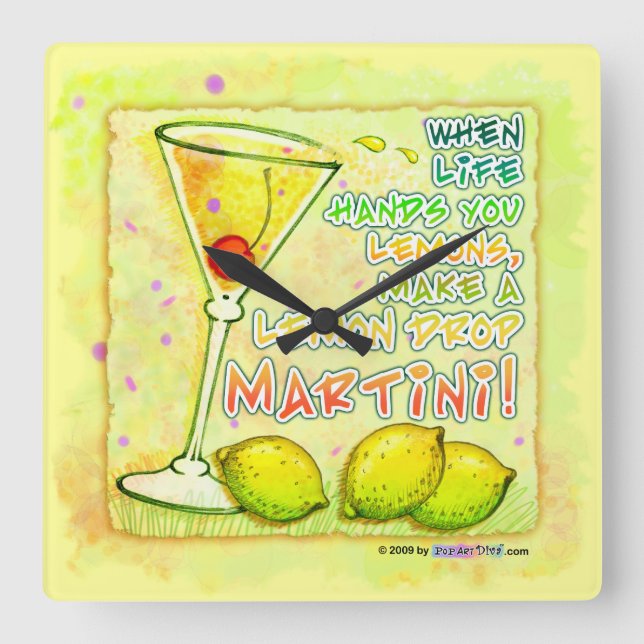 LEMON DROP MARTINI WALL CLOCK FYRKANTIG KLOCKA (Framsida)