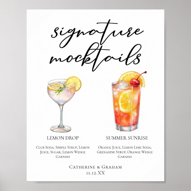 Lemon Drop Summer Sunrise Bröllops Mocktails Meny Poster (Framsidan)