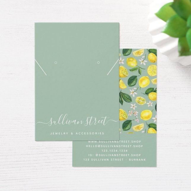 Lemon Earrings Necklace Visning Card Visitkort (Skivbord)