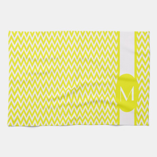 Lemon Elegant Chevron Design med monogram Kökshandduk (Horisontell)