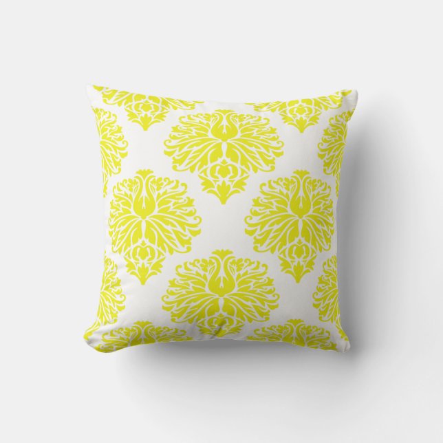 Lemon Elegant Damask Kudde (Framsida)