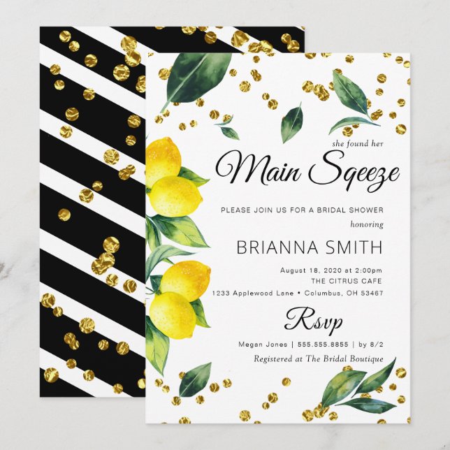 Lemon Elegant Inbjudningskort för möhippan (Fram/baksida)