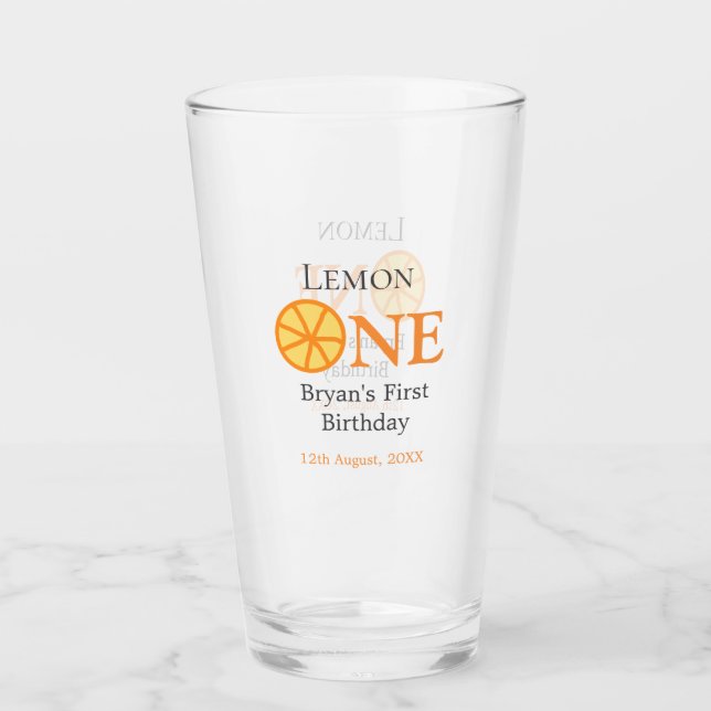 Lemon en lycklig 1: a födelsedag orange grått retr glaskopp (Framsida)