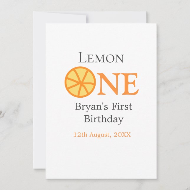 Lemon en lycklig 1: a födelsedag orange grått retr inbjudningar (Framsida)