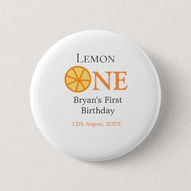 Lemon en lycklig 1: a födelsedag orange grått retr knapp (Framsida)