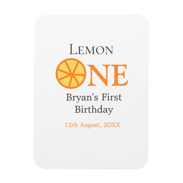 Lemon en lycklig 1: a födelsedag orange grått retr magnet (Vertikal)