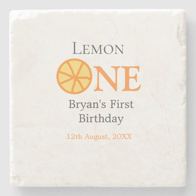 Lemon en lycklig 1: a födelsedag orange grått retr stenunderlägg (Framsidan)