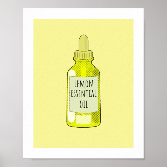Lemon Essential Oil Flaska Teckning Poster (Framsidan)
