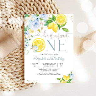 Lemon Floral Första Födelsedagsinbjudan Inbjudningar