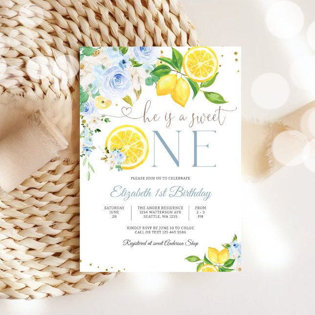 Lemon Floral Första Födelsedagsinbjudan Inbjudningar (Skapare uppladdad)