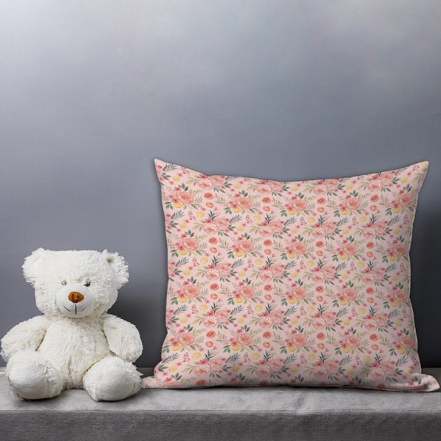 Lemon  Floral pink Peony rustic Pattern  Kudde (Lemon Floral pink Peony rustic Pattern Throw Pillow.)