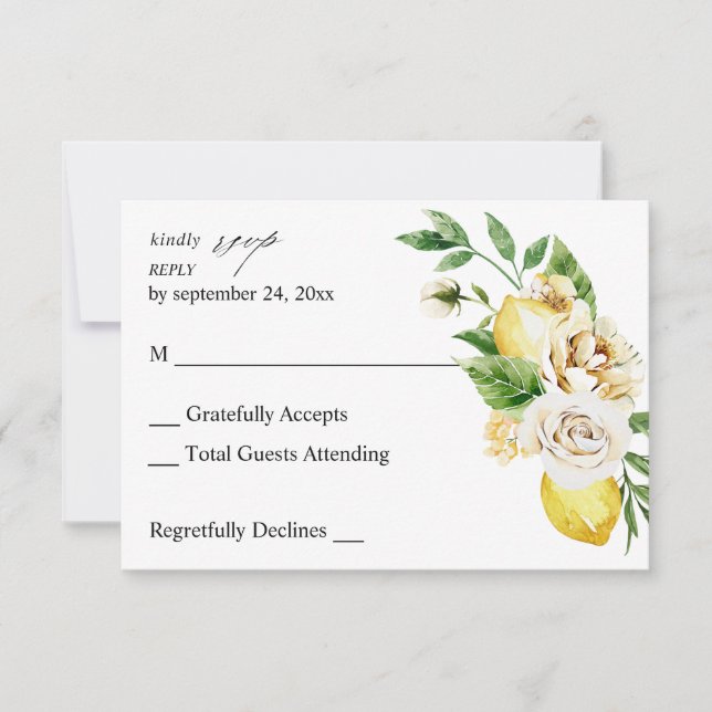 Lemon Floral utan måltidsval RSVP V2 OSA Kort (Framsida)