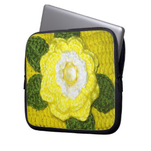 Lemon Flower Artisan Crochet Print Electronics Bag Laptop Fodral
