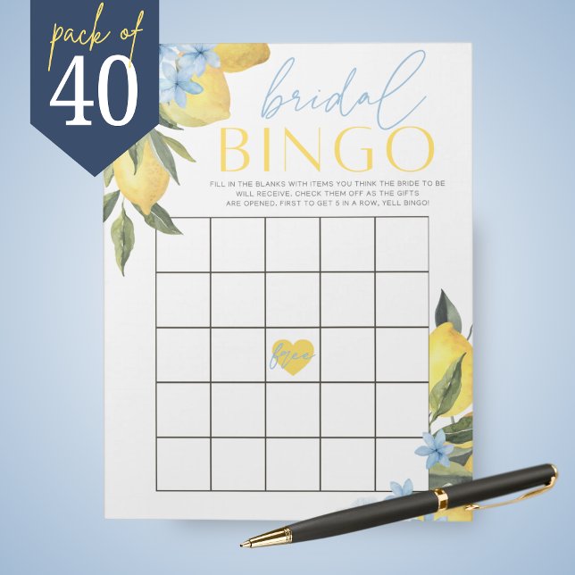 Lemon Flower Gift Bingo Bridal Shower Game Pack Anteckningsblock (Main Squeeze Lemon and Blue Flower Gift Bingo Bridal Shower Game Pack of 40 Games)