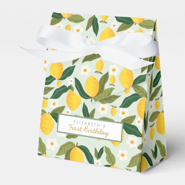 Lemon Flowers First Birthday Favor Box Presentaskar (Framsidan Sidan)