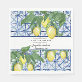 Lemon Foliage Blommigt Blue White Elegant Baby Pappersservett