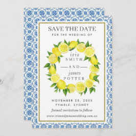 Lemon Foliage Mediterranean Save Date Card Spara Datumet
