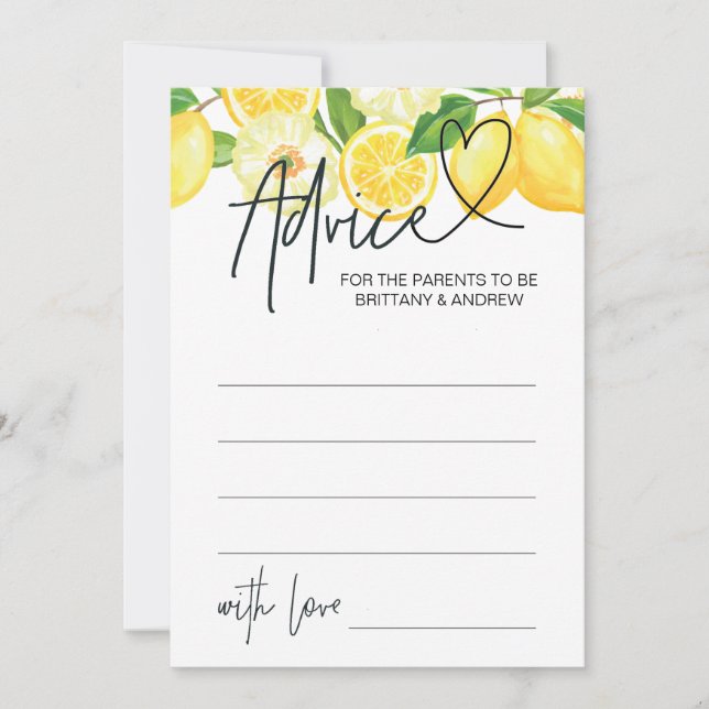 Lemon för babyvisningsprogram för babyvisningsspel inbjudningar (Framsida)